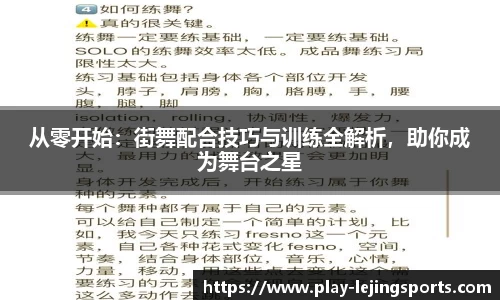从零开始：街舞配合技巧与训练全解析，助你成为舞台之星